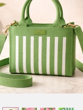 Green Striped Canvas Crossbody Tote - Women's Bag